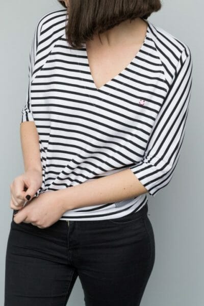 White & Black Striped Mid-Sleeved T-Shirt