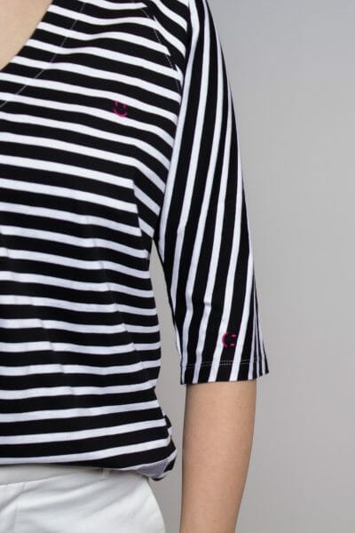 Black & White Striped Mid-Sleeved T-Shirt