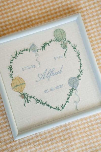 Embroidered Birth Artwork 'Blue'